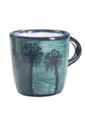 Vintage Handmade Polish Pottery Blue And Green Mug Hippie Boho Woodsy Artistic